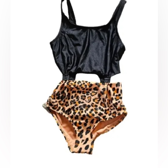 art class Other - Girls Sz 14 Black and Leopard Print Swimsuit One Piece NWT